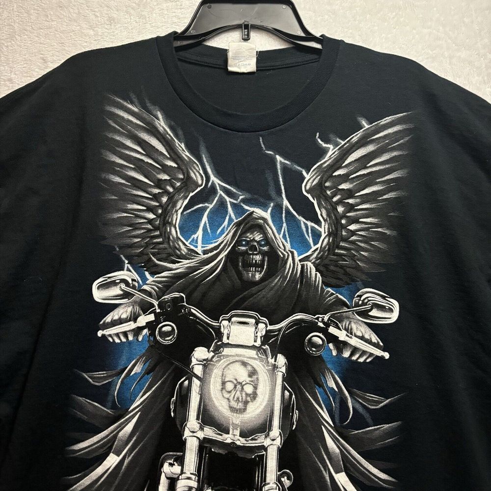 Vintage "Grim Reaper Angel going for a ride" Gildan T-Shirt Black 2XL
